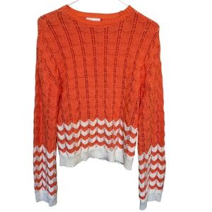 Womens Striped Open Knit Pullover Sweater Small Cottagecore Cozy Casual Coastal
